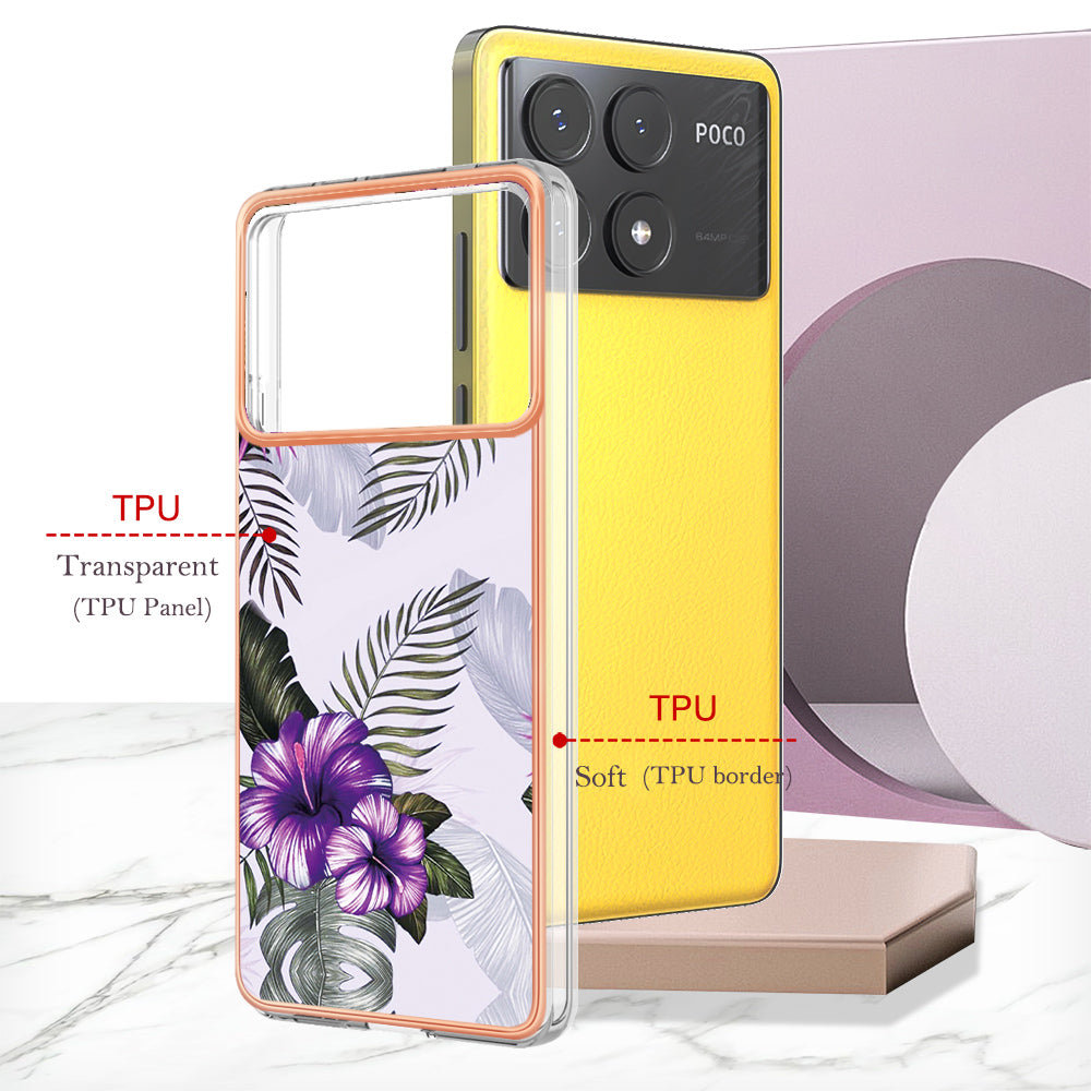 YB IMD Series-1 For Xiaomi Poco X6 Pro 5G / Redmi K70E 5G Electroplated Case with Marble Pattern - Purple Flower