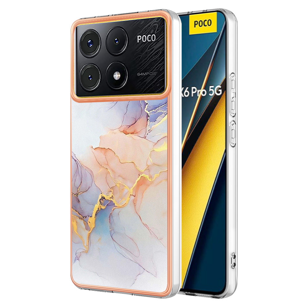 YB IMD Series-1 For Xiaomi Poco X6 Pro 5G / Redmi K70E 5G Electroplated Case with Marble Pattern - Milky Way Marble White