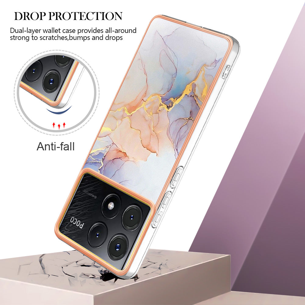 YB IMD Series-1 For Xiaomi Poco X6 Pro 5G / Redmi K70E 5G Electroplated Case with Marble Pattern - Milky Way Marble White