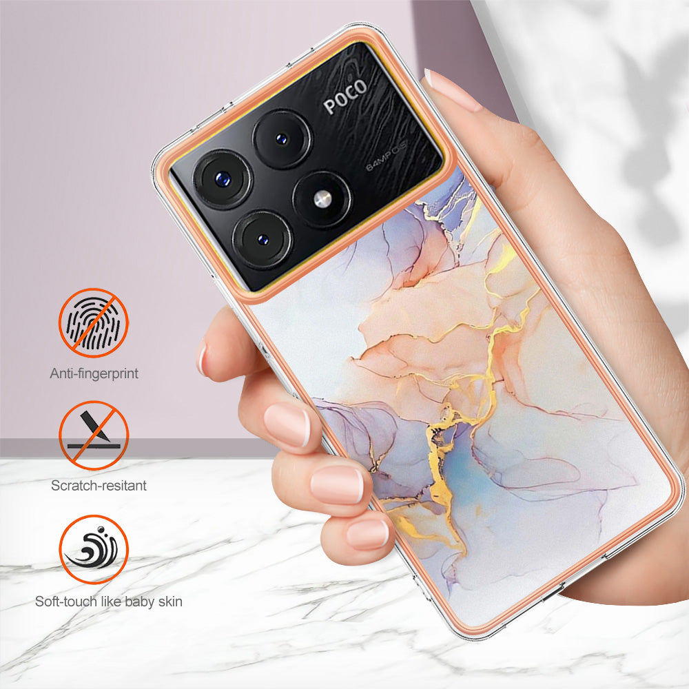 YB IMD Series-1 For Xiaomi Poco X6 Pro 5G / Redmi K70E 5G Electroplated Case with Marble Pattern - Milky Way Marble White