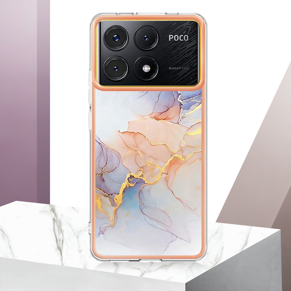 YB IMD Series-1 For Xiaomi Poco X6 Pro 5G / Redmi K70E 5G Electroplated Case with Marble Pattern - Milky Way Marble White