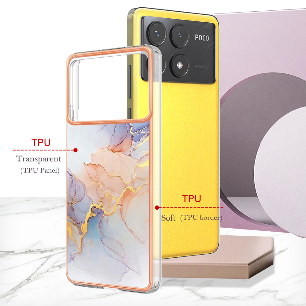 YB IMD Series-1 For Xiaomi Poco X6 Pro 5G / Redmi K70E 5G Electroplated Case with Marble Pattern - Milky Way Marble White