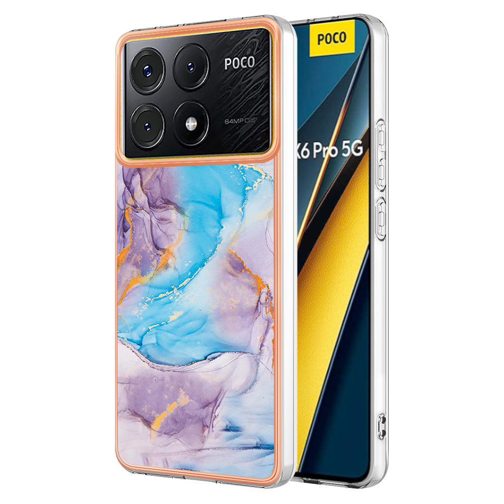 YB IMD Series-1 For Xiaomi Poco X6 Pro 5G / Redmi K70E 5G Electroplated Case with Marble Pattern -  Milky Way Marble Blue