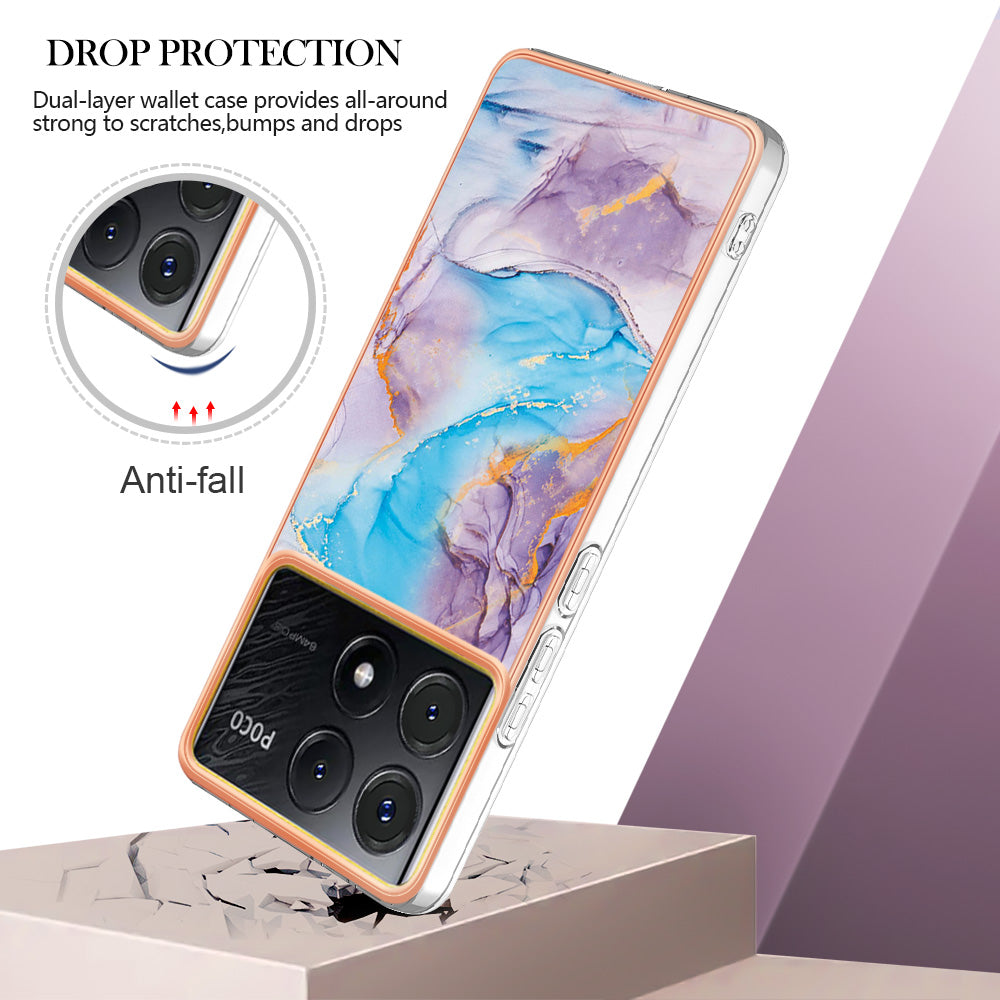 YB IMD Series-1 For Xiaomi Poco X6 Pro 5G / Redmi K70E 5G Electroplated Case with Marble Pattern -  Milky Way Marble Blue