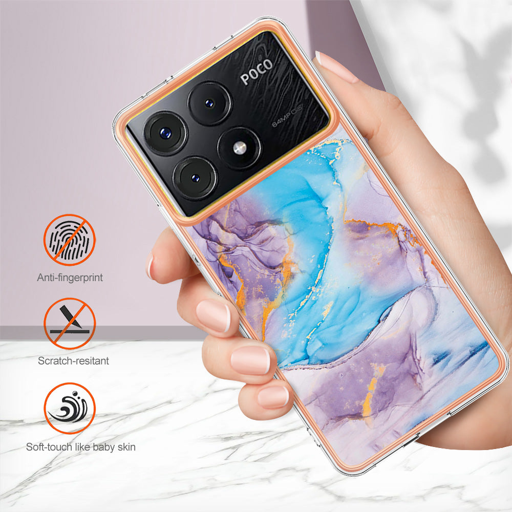 YB IMD Series-1 For Xiaomi Poco X6 Pro 5G / Redmi K70E 5G Electroplated Case with Marble Pattern -  Milky Way Marble Blue