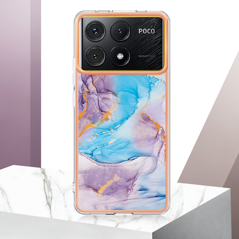 YB IMD Series-1 For Xiaomi Poco X6 Pro 5G / Redmi K70E 5G Electroplated Case with Marble Pattern -  Milky Way Marble Blue