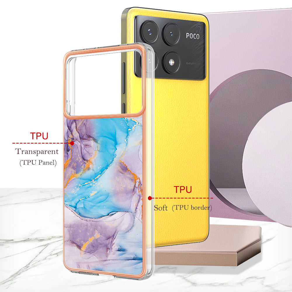 YB IMD Series-1 For Xiaomi Poco X6 Pro 5G / Redmi K70E 5G Electroplated Case with Marble Pattern -  Milky Way Marble Blue