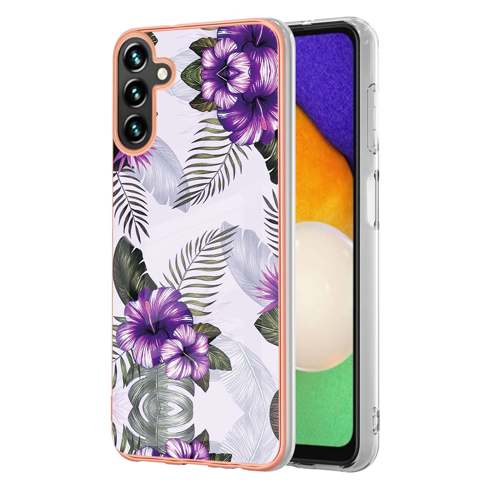 YB IMD Series-1 For Samsung Galaxy A55 5G Case Electroplated Slim Soft TPU Phone Shell - Purple Flower