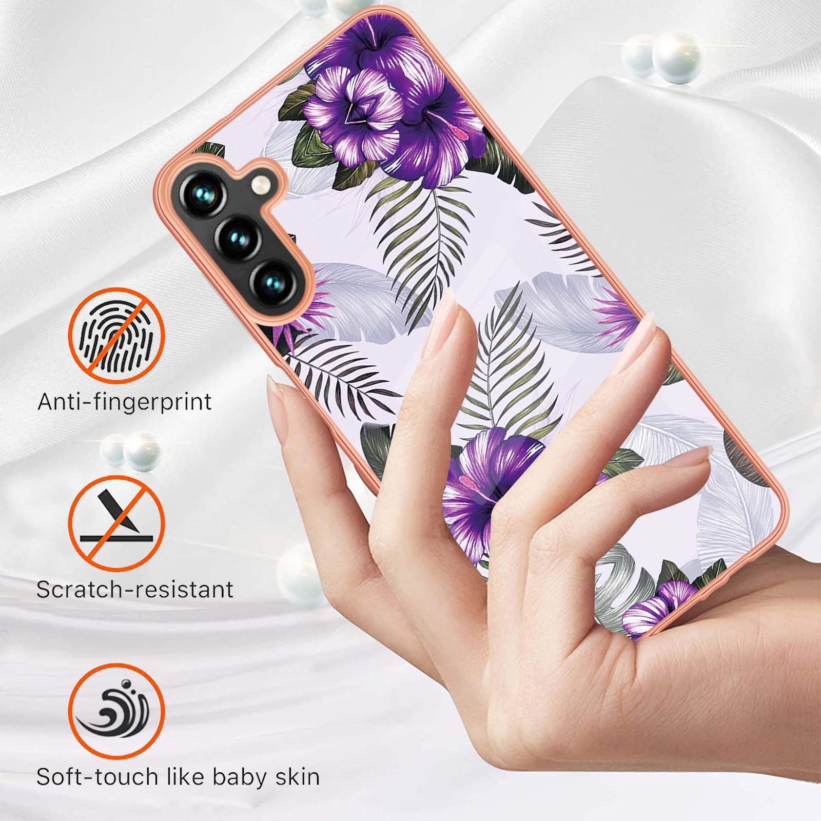 YB IMD Series-1 For Samsung Galaxy A55 5G Case Electroplated Slim Soft TPU Phone Shell - Purple Flower