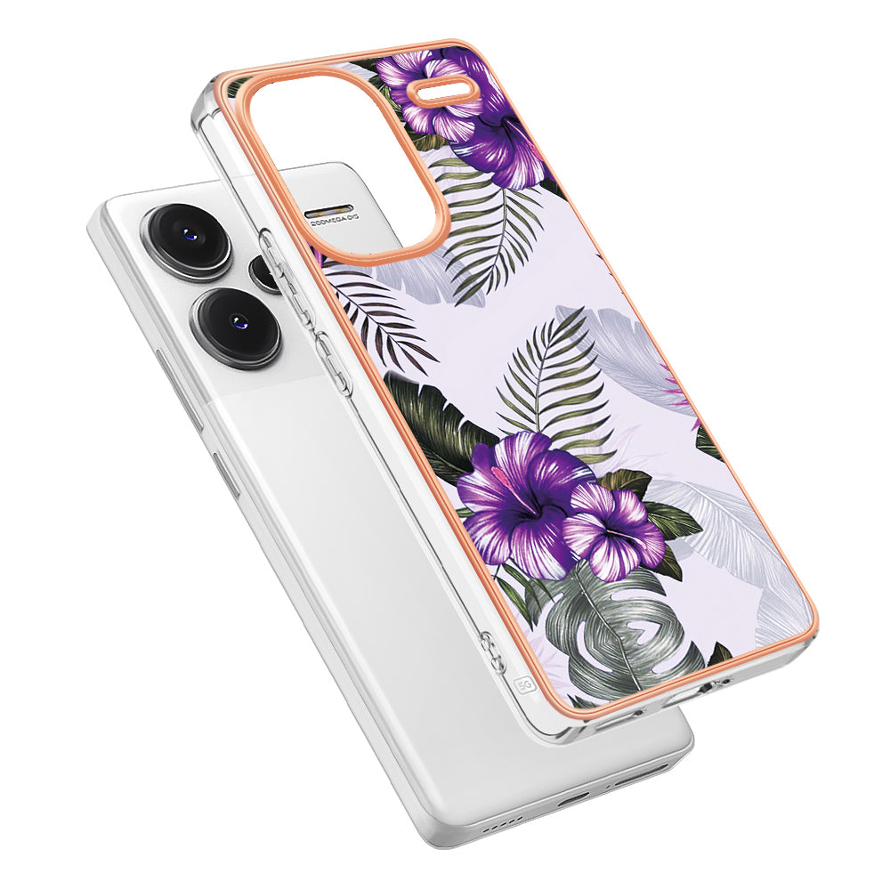 YB IMD Series-1 For Xiaomi Redmi Note 13 Pro+ 5G Phone Case Electroplating Soft TPU Cover - Purple Flower