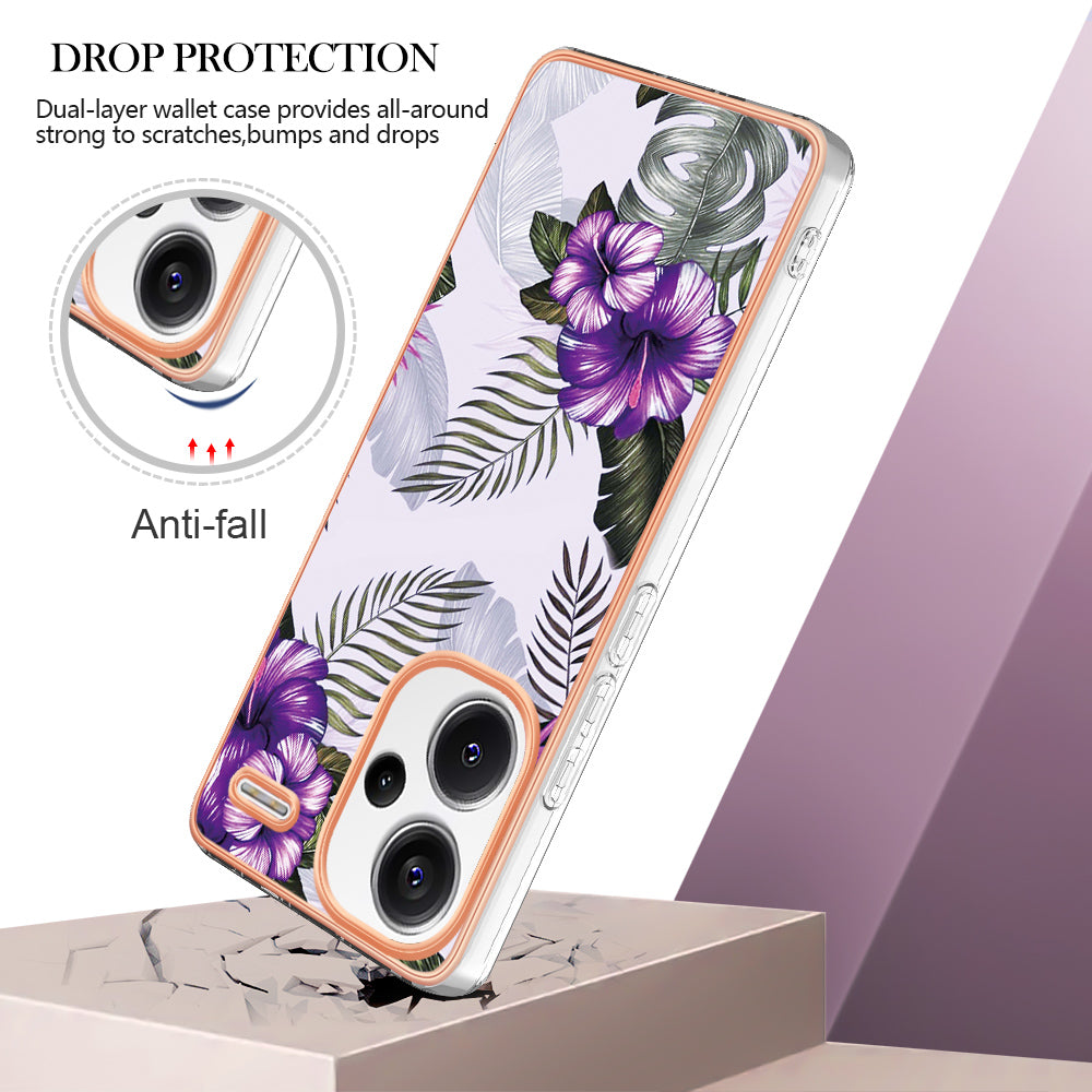 YB IMD Series-1 For Xiaomi Redmi Note 13 Pro+ 5G Phone Case Electroplating Soft TPU Cover - Purple Flower