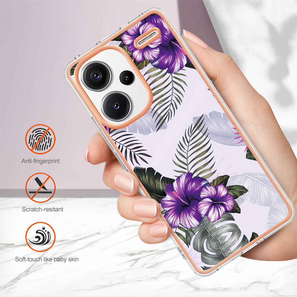 YB IMD Series-1 For Xiaomi Redmi Note 13 Pro+ 5G Phone Case Electroplating Soft TPU Cover - Purple Flower