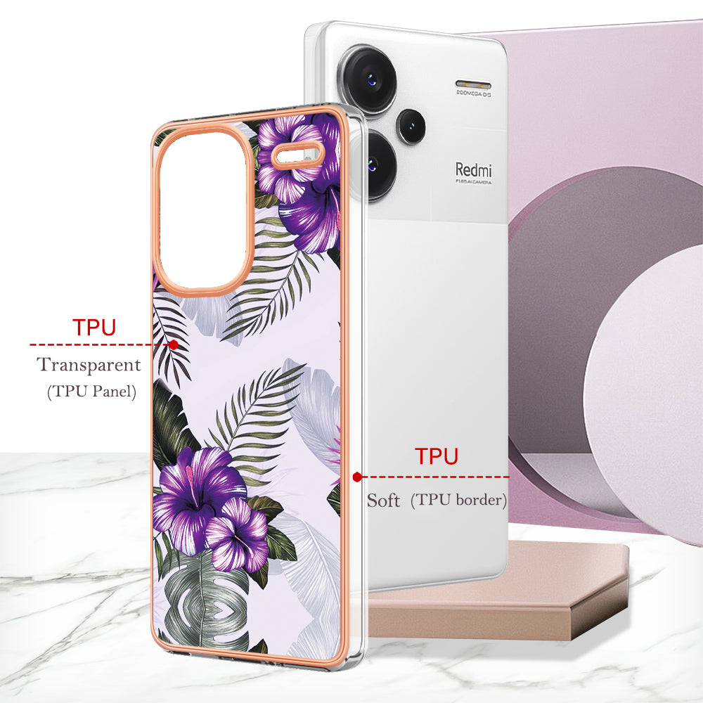 YB IMD Series-1 For Xiaomi Redmi Note 13 Pro+ 5G Phone Case Electroplating Soft TPU Cover - Purple Flower