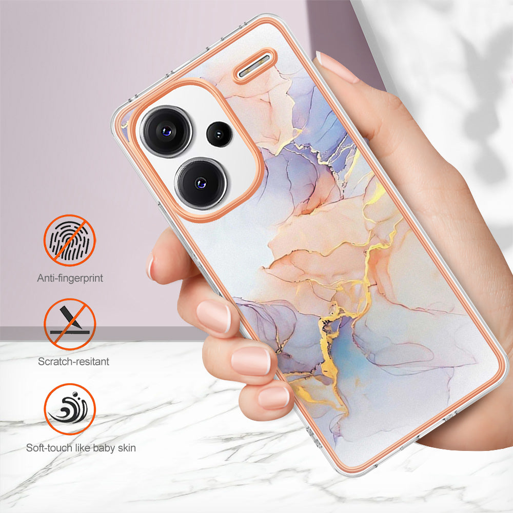 YB IMD Series-1 For Xiaomi Redmi Note 13 Pro+ 5G Phone Case Electroplating Soft TPU Cover - Milky Way Marble White