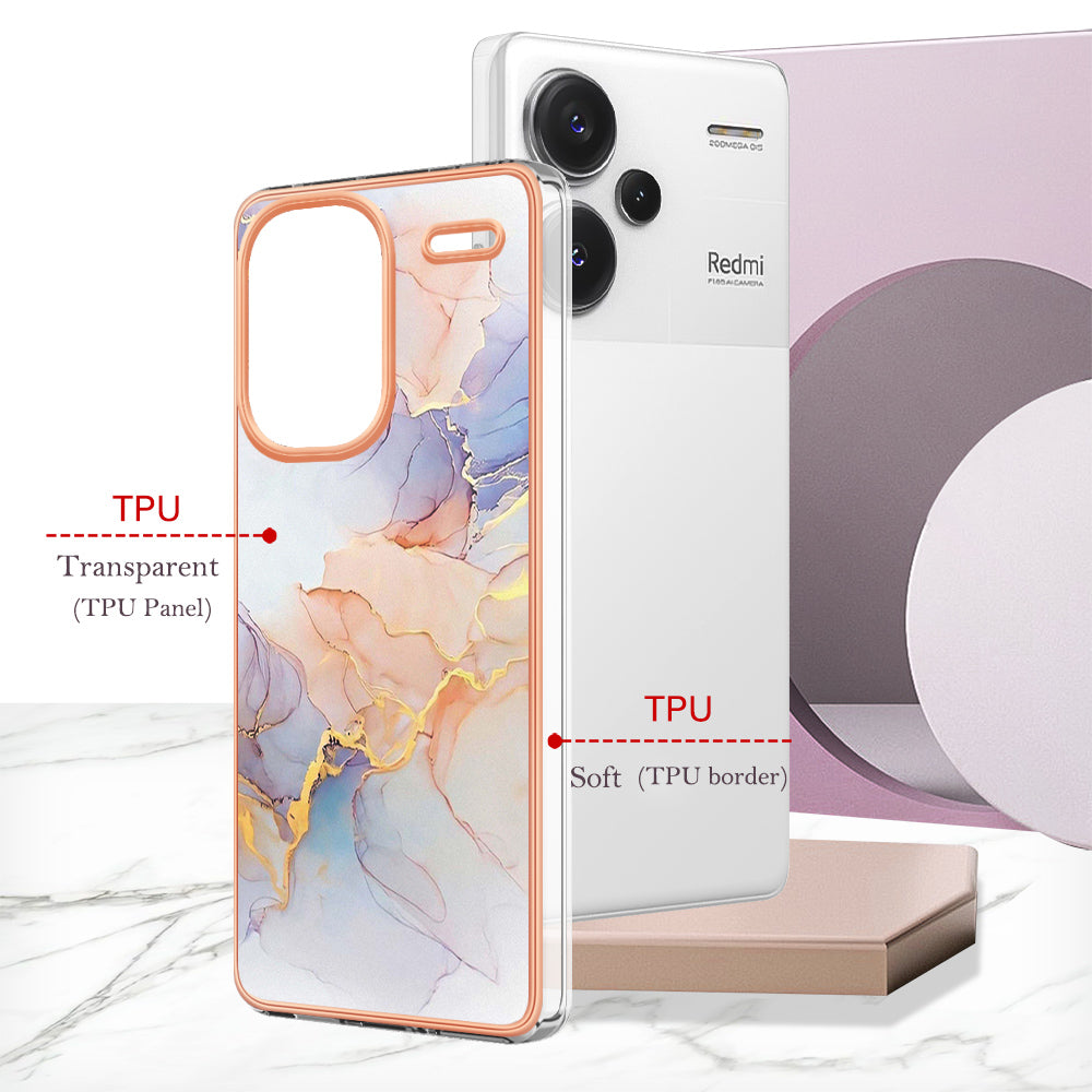 YB IMD Series-1 For Xiaomi Redmi Note 13 Pro+ 5G Phone Case Electroplating Soft TPU Cover - Milky Way Marble White