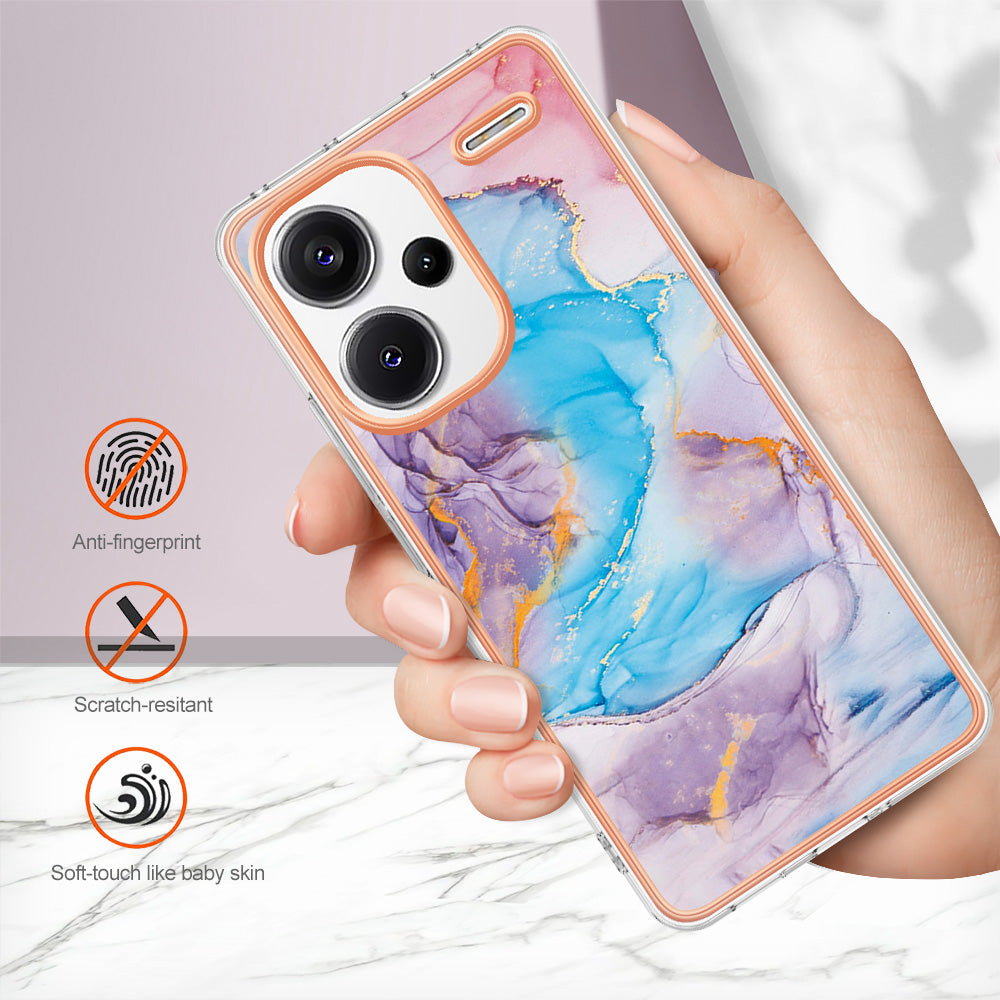 YB IMD Series-1 For Xiaomi Redmi Note 13 Pro+ 5G Phone Case Electroplating Soft TPU Cover - Milky Way Marble Blue