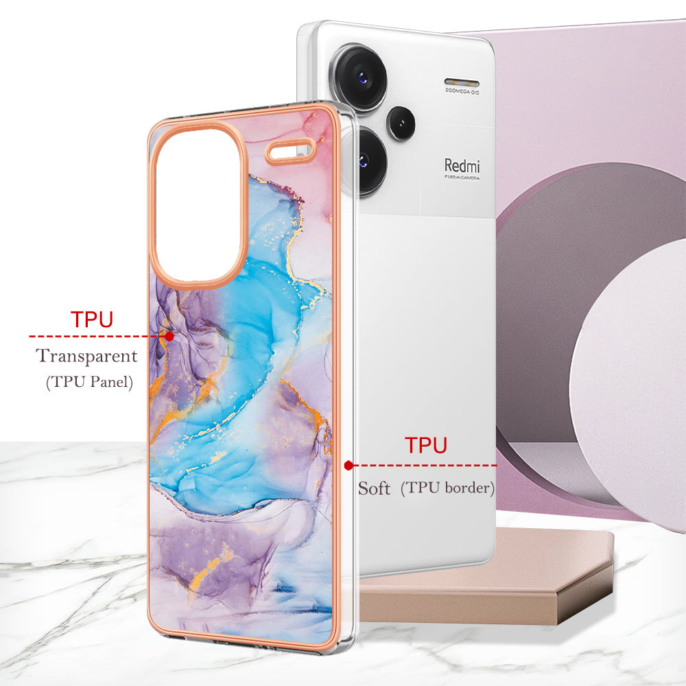 YB IMD Series-1 For Xiaomi Redmi Note 13 Pro+ 5G Phone Case Electroplating Soft TPU Cover - Milky Way Marble Blue