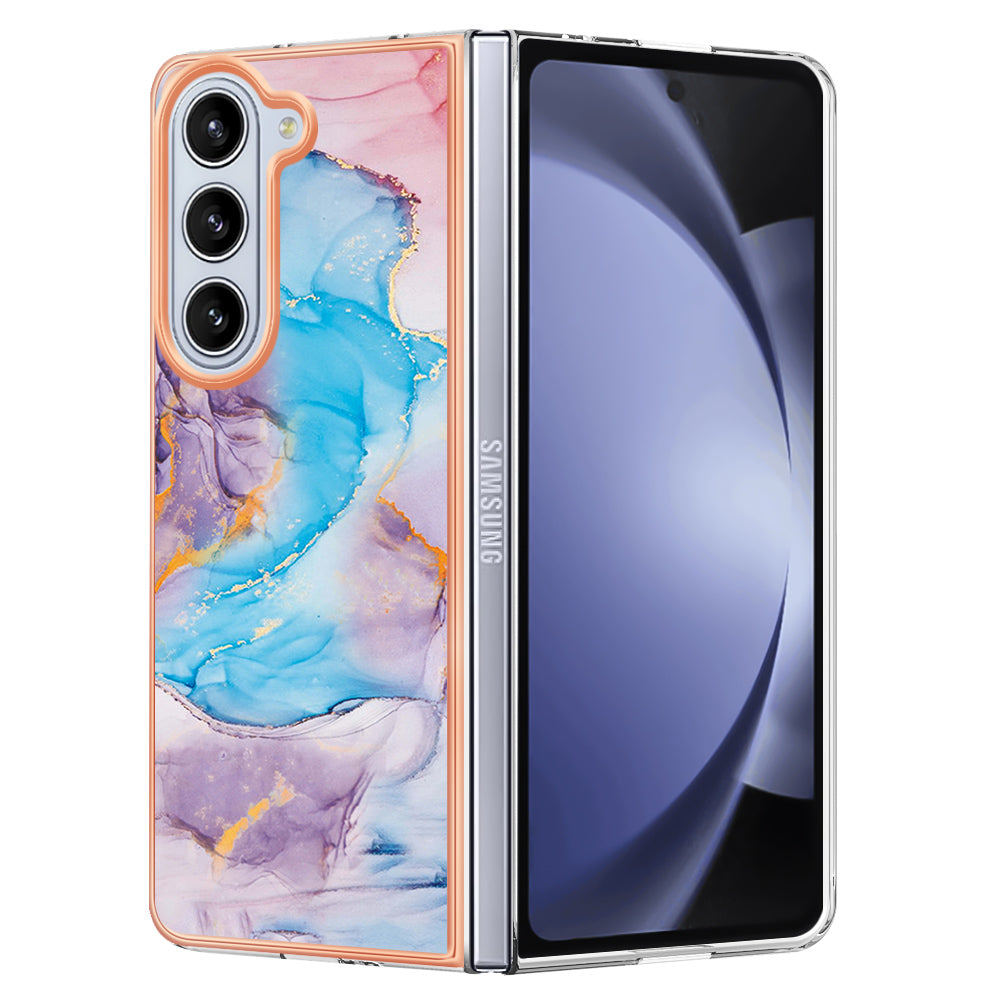 YB IMD Series-1 For Samsung Galaxy Z Fold5 5G Cell Phone Case Anti-scratch TPU Electroplating Cover - Milky Way Marble Blue