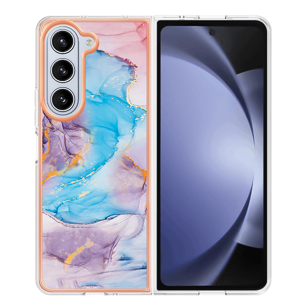 YB IMD Series-1 For Samsung Galaxy Z Fold5 5G Cell Phone Case Anti-scratch TPU Electroplating Cover - Milky Way Marble Blue