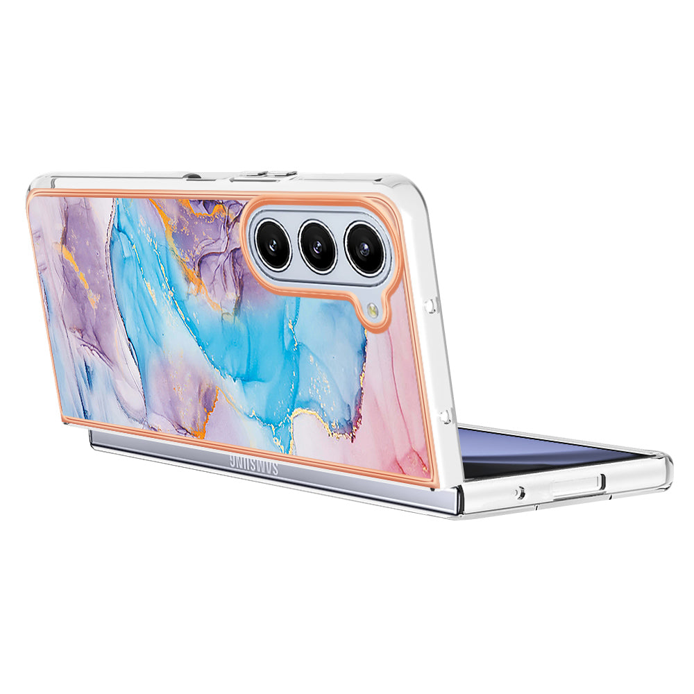 YB IMD Series-1 For Samsung Galaxy Z Fold5 5G Cell Phone Case Anti-scratch TPU Electroplating Cover - Milky Way Marble Blue