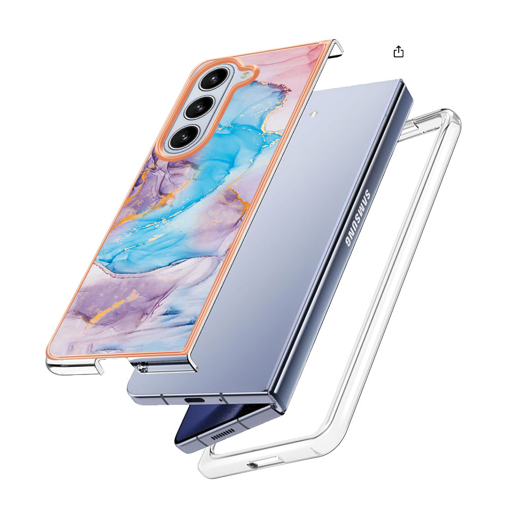 YB IMD Series-1 For Samsung Galaxy Z Fold5 5G Cell Phone Case Anti-scratch TPU Electroplating Cover - Milky Way Marble Blue