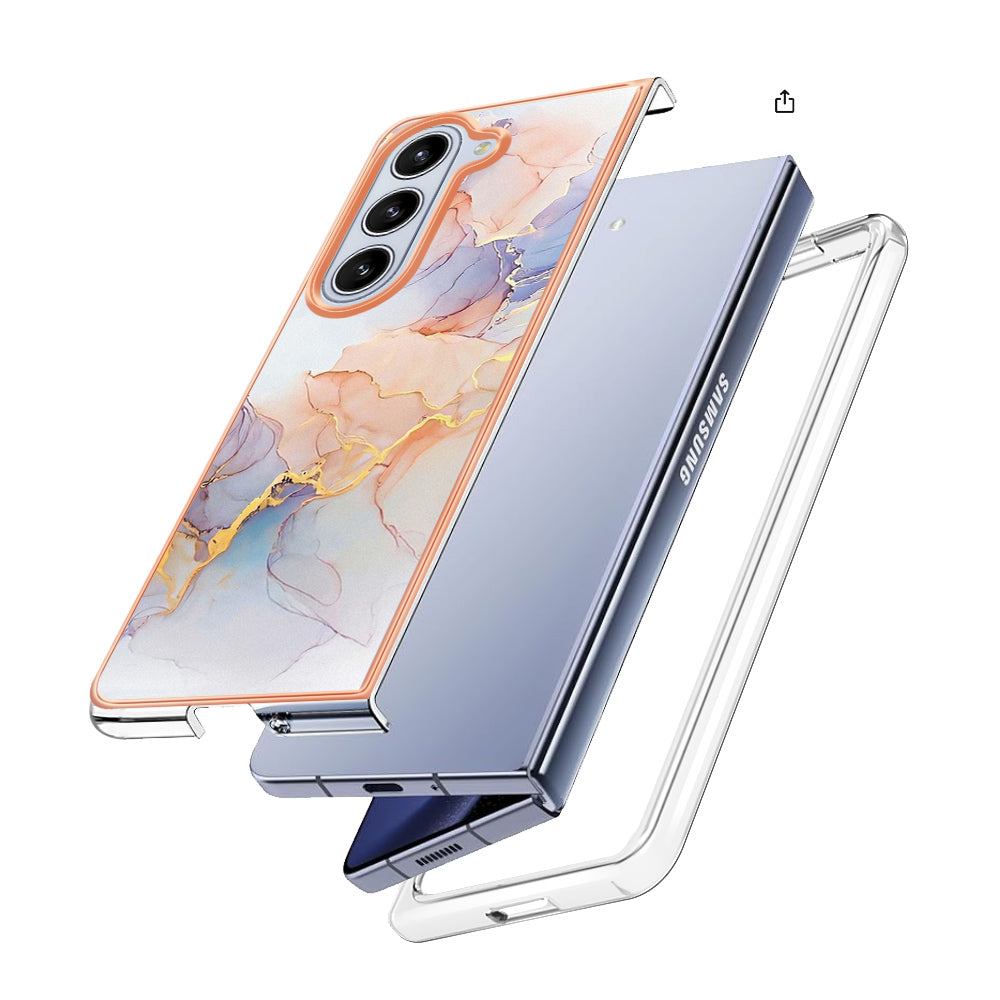 YB IMD Series-1 For Samsung Galaxy Z Fold5 5G Cell Phone Case Anti-scratch TPU Electroplating Cover - Milky Way Marble White