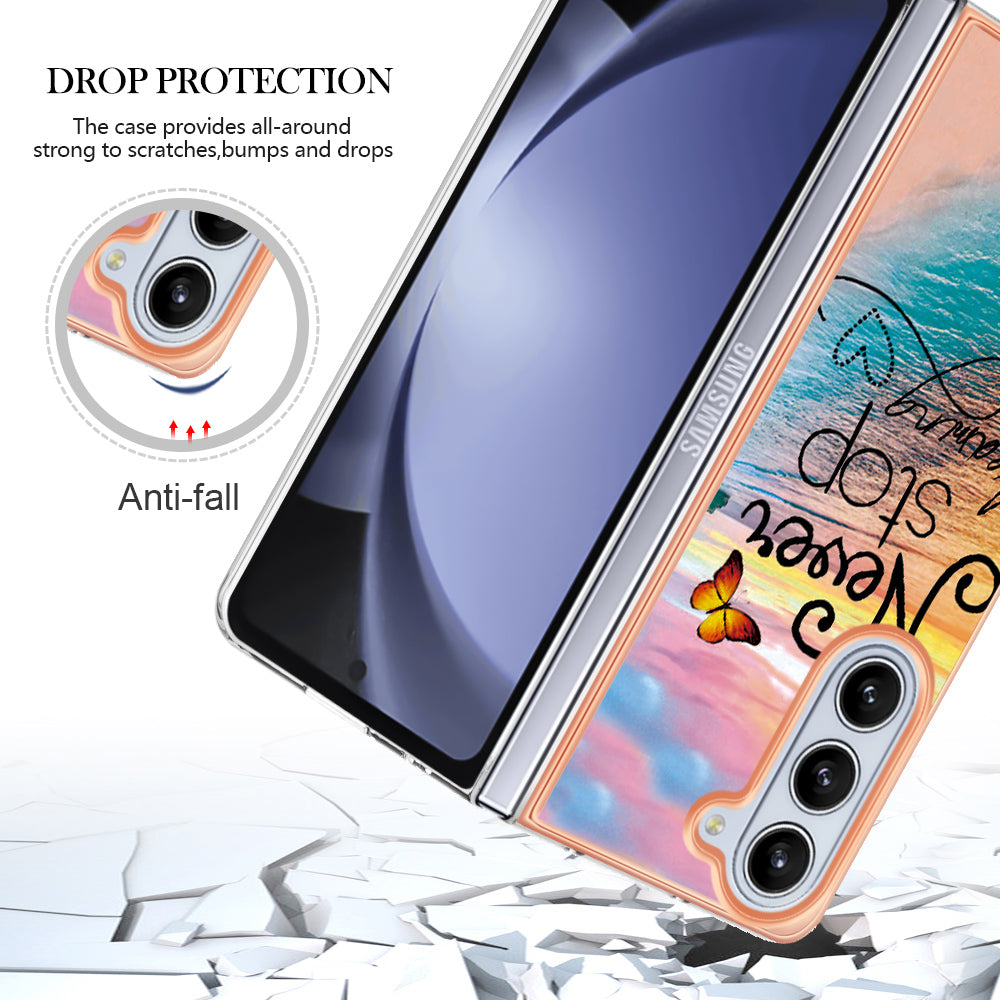 YB IMD Series-1 For Samsung Galaxy Z Fold5 5G Cell Phone Case Anti-scratch TPU Electroplating Cover - Never Stop Dreaming