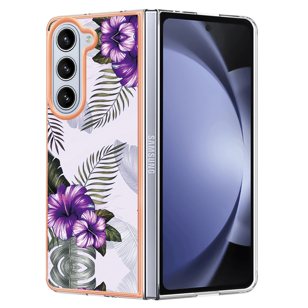 YB IMD Series-1 For Samsung Galaxy Z Fold5 5G Cell Phone Case Anti-scratch TPU Electroplating Cover - Purple Flower