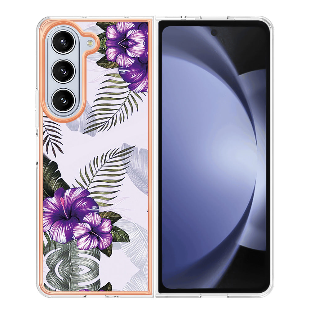 YB IMD Series-1 For Samsung Galaxy Z Fold5 5G Cell Phone Case Anti-scratch TPU Electroplating Cover - Purple Flower