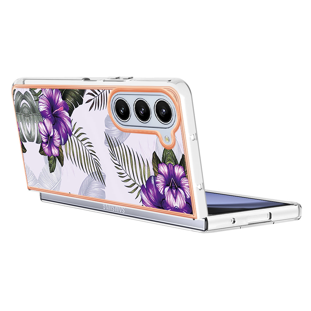 YB IMD Series-1 For Samsung Galaxy Z Fold5 5G Cell Phone Case Anti-scratch TPU Electroplating Cover - Purple Flower