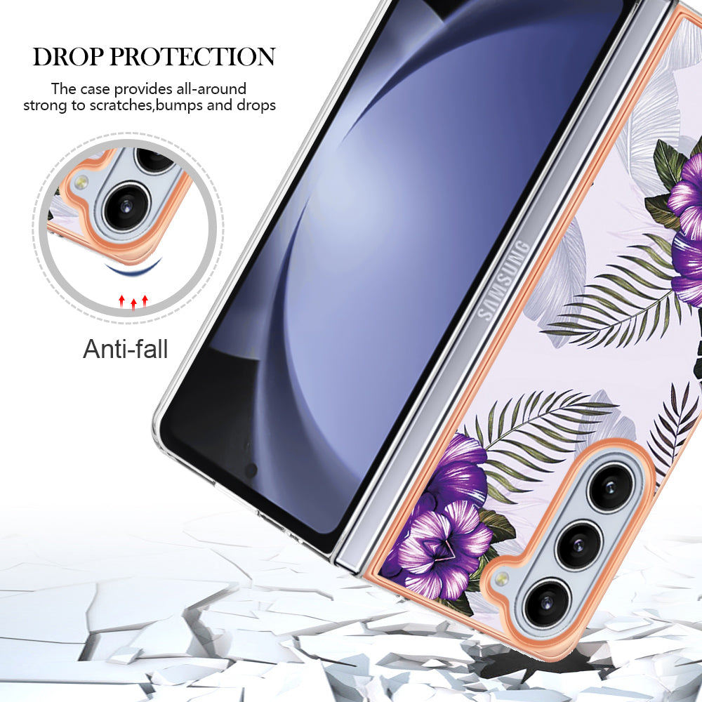 YB IMD Series-1 For Samsung Galaxy Z Fold5 5G Cell Phone Case Anti-scratch TPU Electroplating Cover - Purple Flower