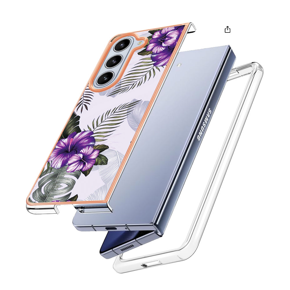 YB IMD Series-1 For Samsung Galaxy Z Fold5 5G Cell Phone Case Anti-scratch TPU Electroplating Cover - Purple Flower