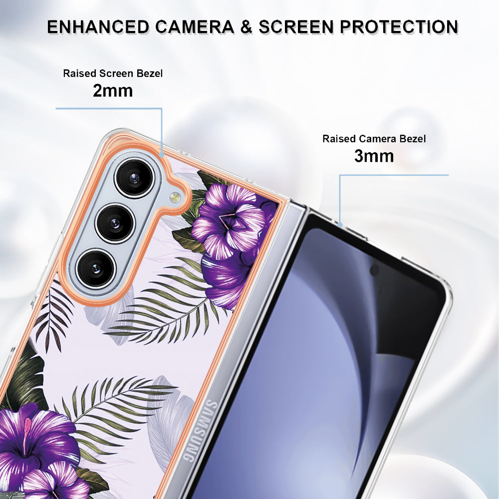 YB IMD Series-1 For Samsung Galaxy Z Fold5 5G Cell Phone Case Anti-scratch TPU Electroplating Cover - Purple Flower