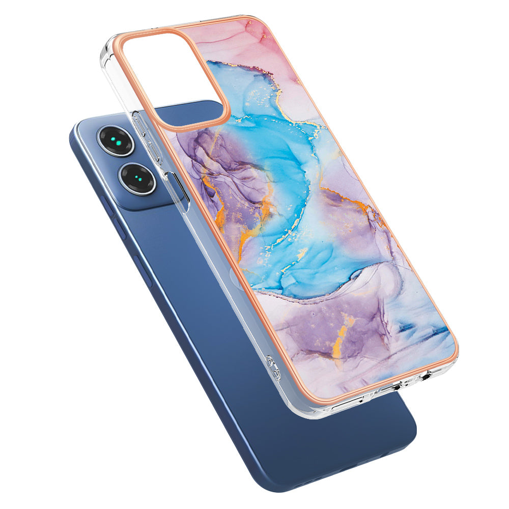 YB IMD Series-1 For Motorola Moto G34 5G Slim Case Electroplating Soft TPU Phone Cover - Milky Way Marble Blue