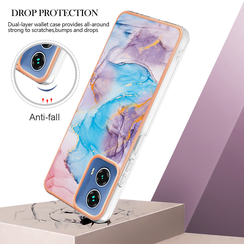 YB IMD Series-1 For Motorola Moto G34 5G Slim Case Electroplating Soft TPU Phone Cover - Milky Way Marble Blue