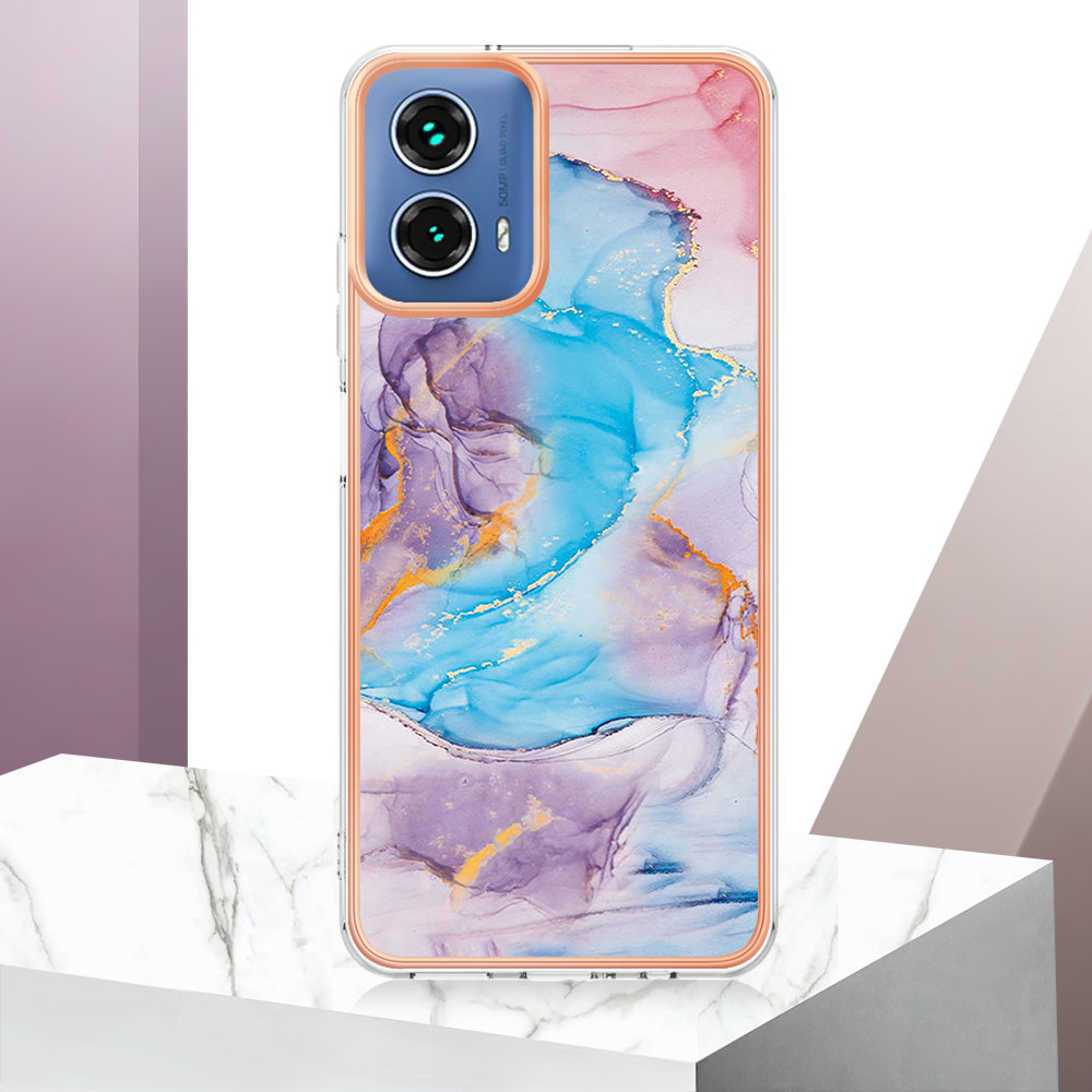 YB IMD Series-1 For Motorola Moto G34 5G Slim Case Electroplating Soft TPU Phone Cover - Milky Way Marble Blue