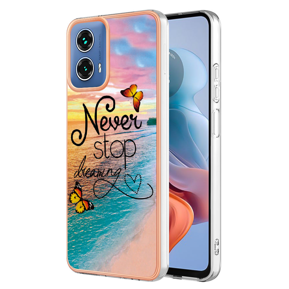 YB IMD Series-1 For Motorola Moto G34 5G Slim Case Electroplating Soft TPU Phone Cover - Never Stop Dreaming