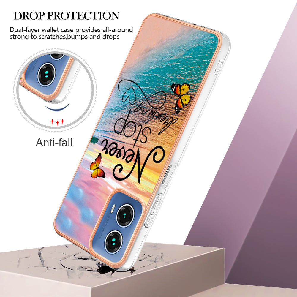 YB IMD Series-1 For Motorola Moto G34 5G Slim Case Electroplating Soft TPU Phone Cover - Never Stop Dreaming