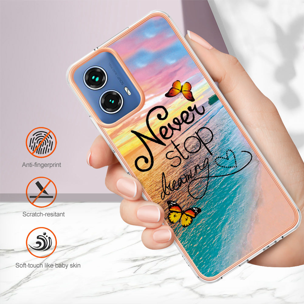 YB IMD Series-1 For Motorola Moto G34 5G Slim Case Electroplating Soft TPU Phone Cover - Never Stop Dreaming