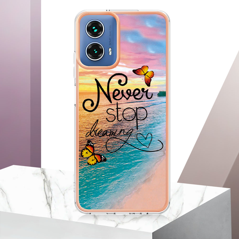 YB IMD Series-1 For Motorola Moto G34 5G Slim Case Electroplating Soft TPU Phone Cover - Never Stop Dreaming