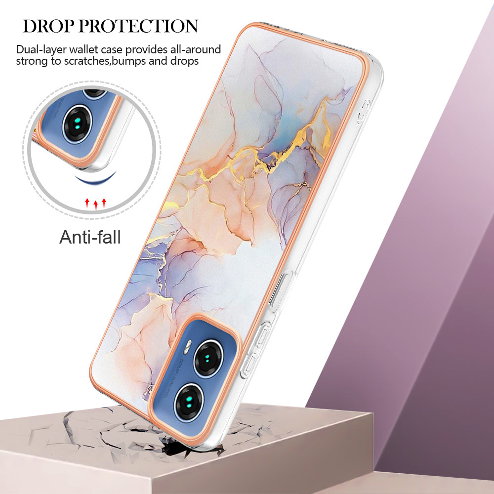 YB IMD Series-1 For Motorola Moto G34 5G Slim Case Electroplating Soft TPU Phone Cover - Milky Way Marble White