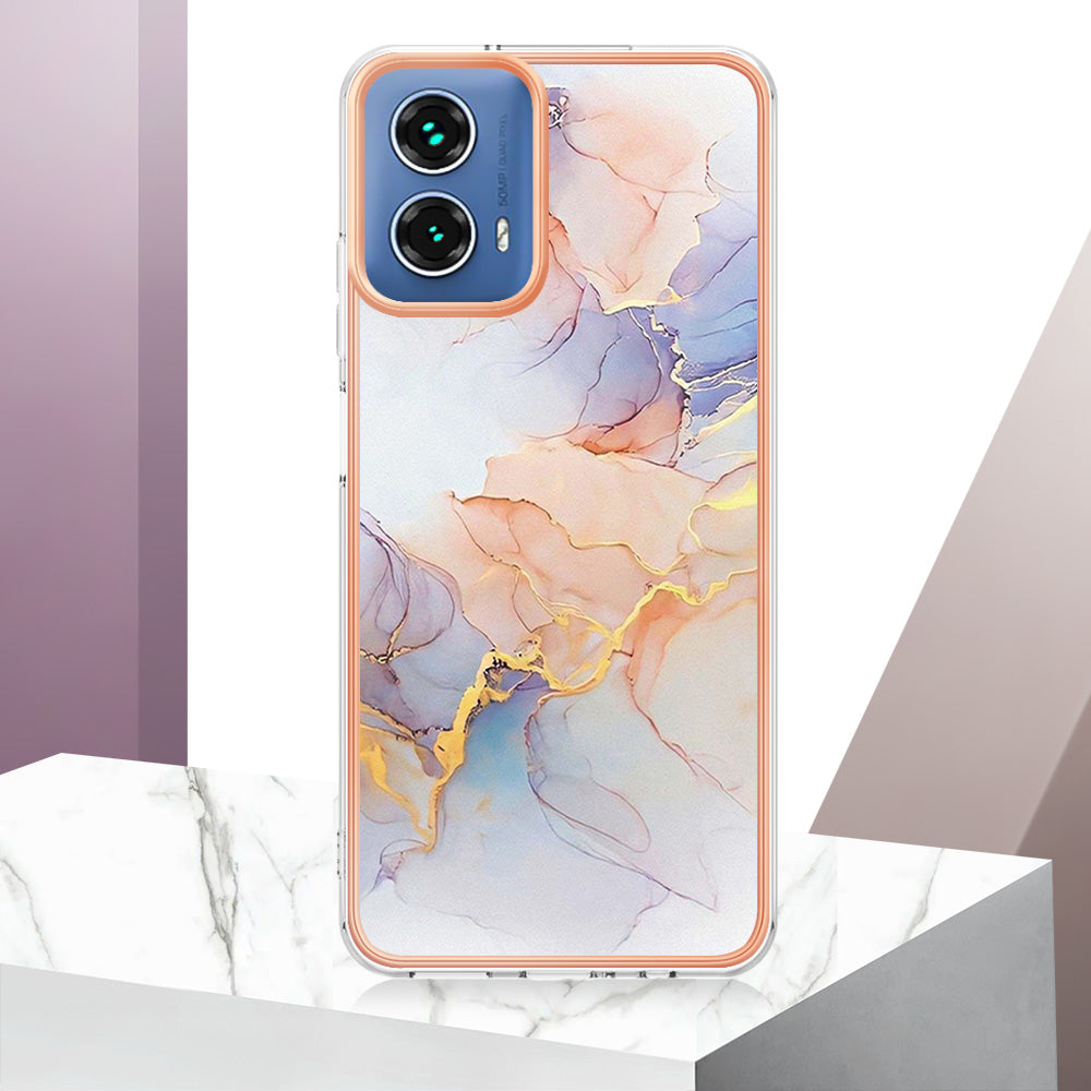 YB IMD Series-1 For Motorola Moto G34 5G Slim Case Electroplating Soft TPU Phone Cover - Milky Way Marble White