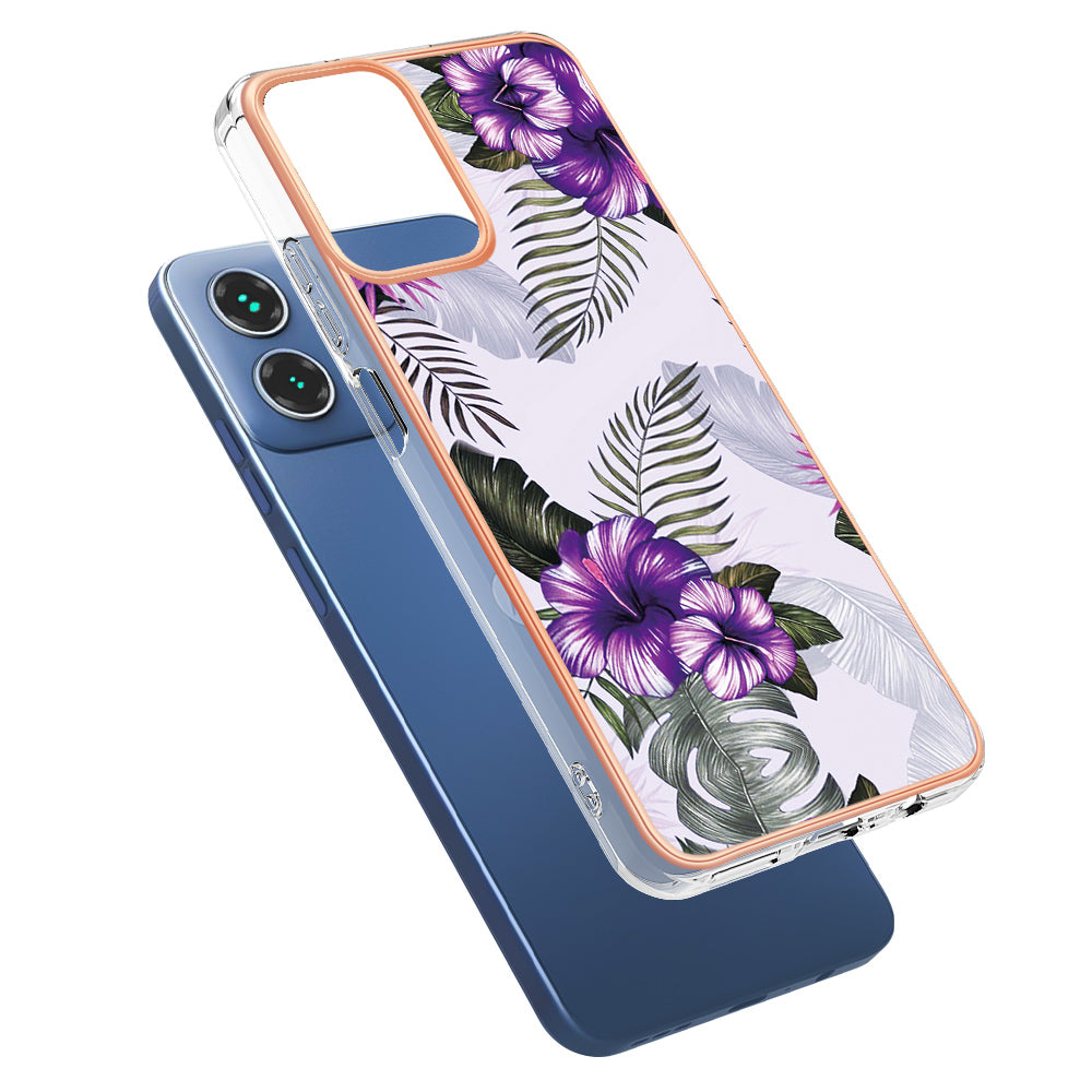 YB IMD Series-1 For Motorola Moto G34 5G Slim Case Electroplating Soft TPU Phone Cover - Purple Flower