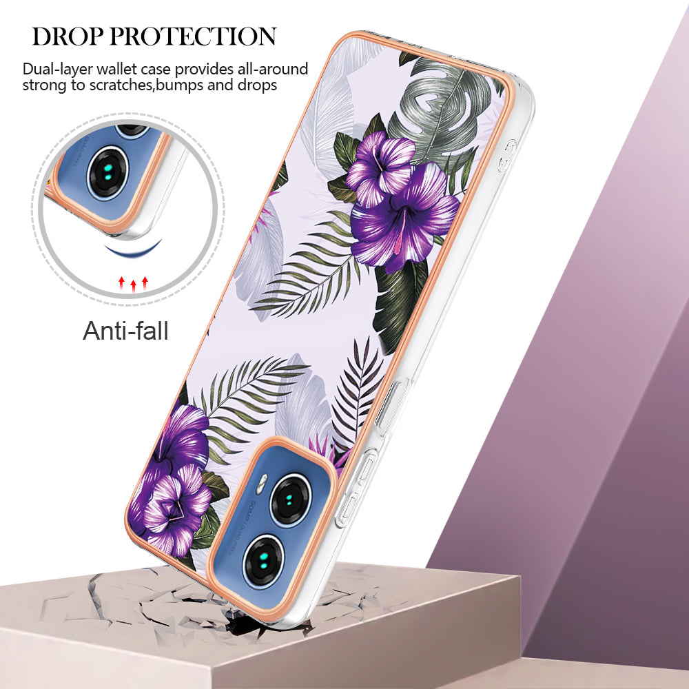 YB IMD Series-1 For Motorola Moto G34 5G Slim Case Electroplating Soft TPU Phone Cover - Purple Flower