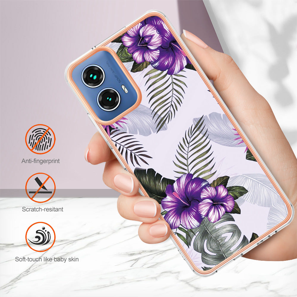 YB IMD Series-1 For Motorola Moto G34 5G Slim Case Electroplating Soft TPU Phone Cover - Purple Flower