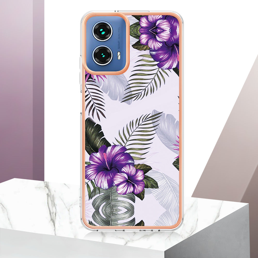 YB IMD Series-1 For Motorola Moto G34 5G Slim Case Electroplating Soft TPU Phone Cover - Purple Flower