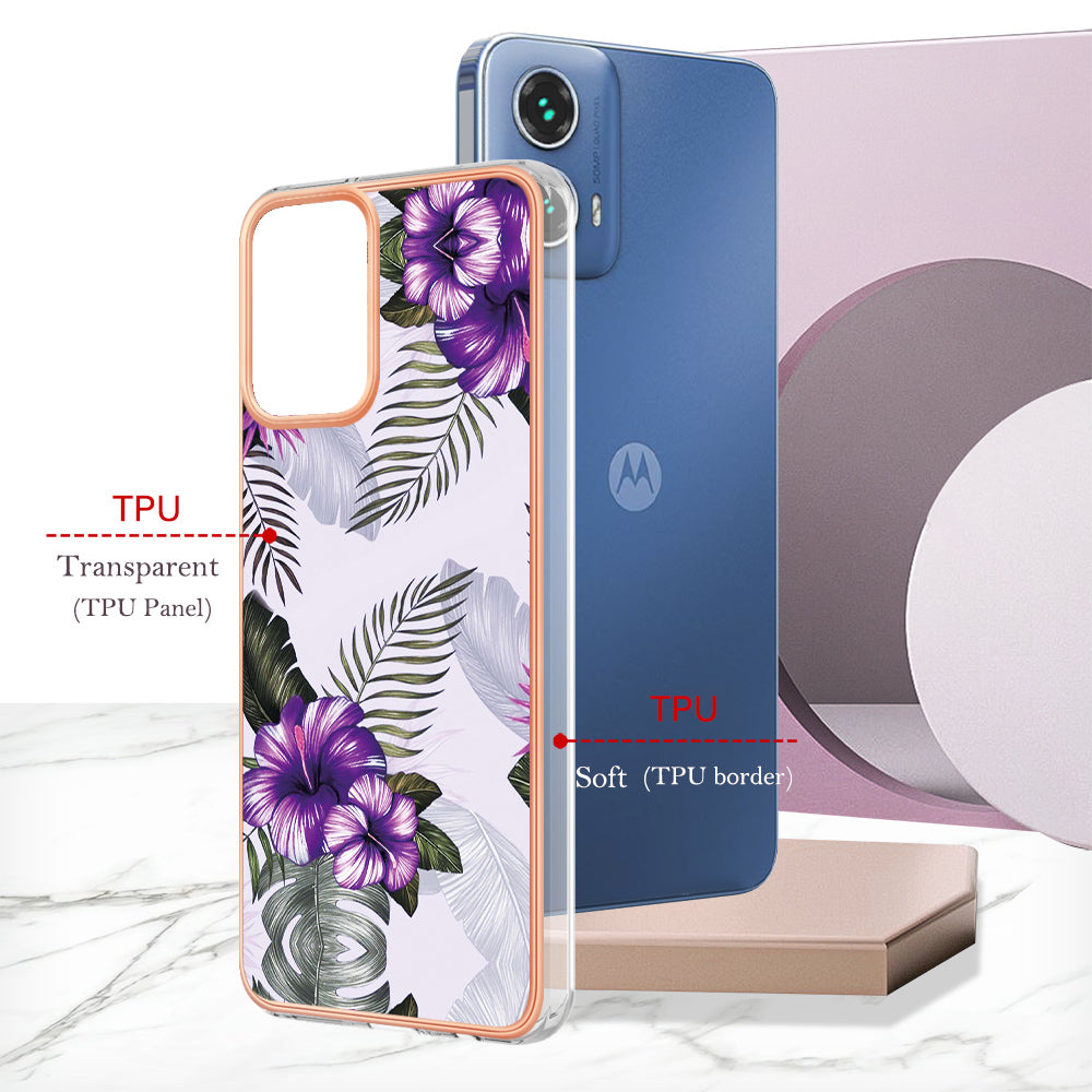 YB IMD Series-1 For Motorola Moto G34 5G Slim Case Electroplating Soft TPU Phone Cover - Purple Flower