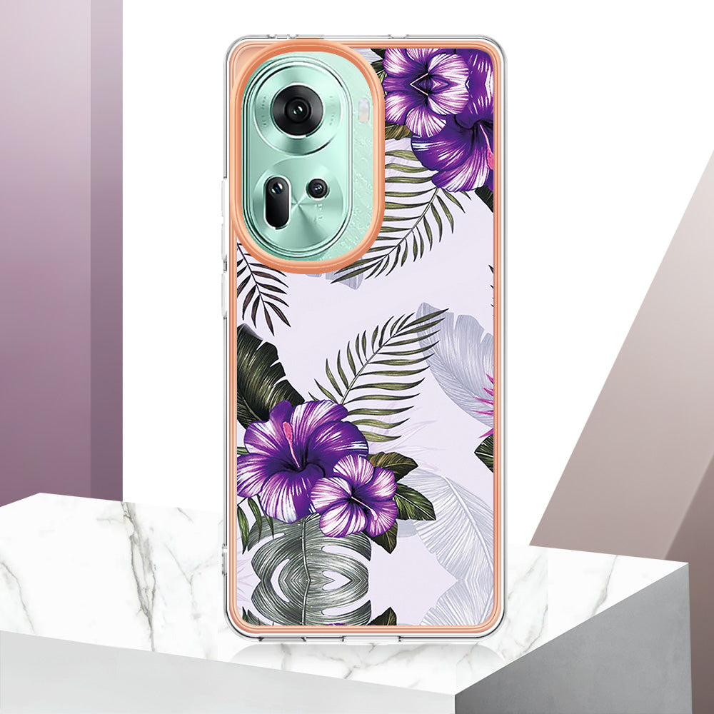 YB IMD Series-1 For Oppo Reno11 5G (Global) Case Electroplating Anti-Drop Soft TPU Phone Cover - Purple Flower