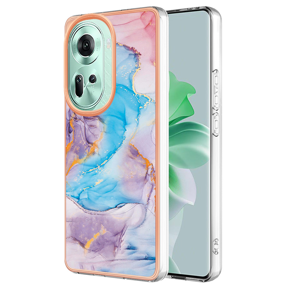 YB IMD Series-1 For Oppo Reno11 5G (Global) Case Electroplating Anti-Drop Soft TPU Phone Cover - Milky Way Marble Blue