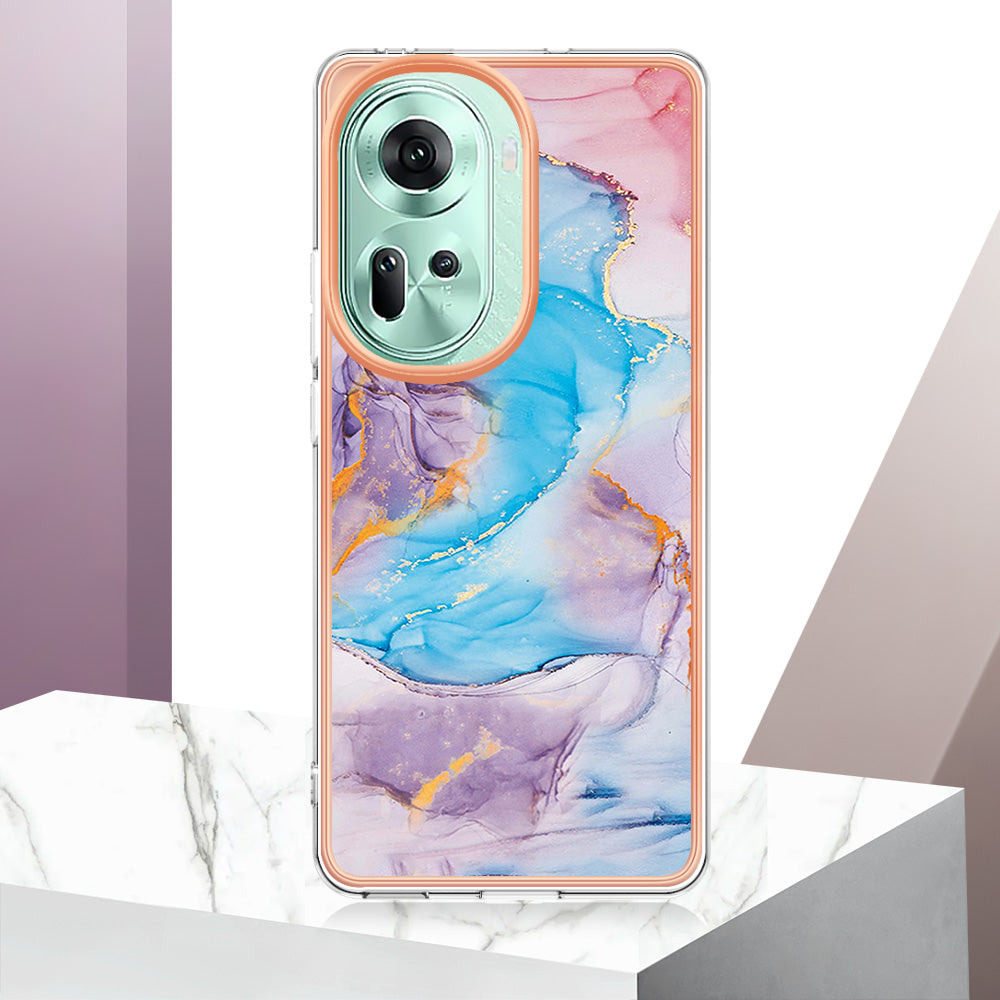 YB IMD Series-1 For Oppo Reno11 5G (Global) Case Electroplating Anti-Drop Soft TPU Phone Cover - Milky Way Marble Blue